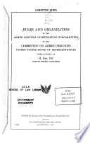 Rules and Organization of the Armed Services Investigating Subcommittee of the Committee on Armed Services, United States House of Representatives Under Authority of H. Res. 185, Ninety-third Congress