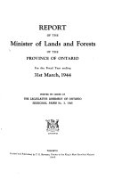 Report of the Minister of Lands and Forests of the Province of Ontario