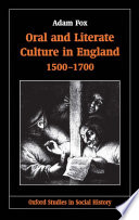 Oral and Literate Culture in England  1500 1700 Book