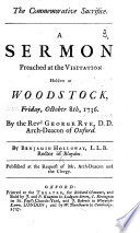 The Commemorative Sacrifice  A Sermon  on 1 Cor  Ii  23 26  Preached at the Visitation     at Woodstock     1736