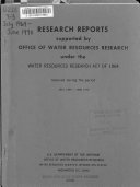Research Reports Supported by Office of Water Research and Technology Received During the Period ...