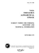 NASA Thesaurus Alphabetical Update