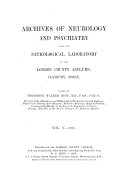 Archives of Neurology and Psychiatry from the Pathological Laboratory of the London County Asylums  Clabury  Essex Book