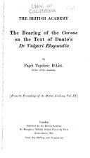 The Bearing of the Cursus on the Text of Dante's De Vulgari Eloquentia