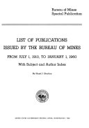 List of Bureau of Mines Publications and Articles ... with Subject and Author Index