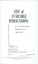 List of Available Publications of the United States Department of Agriculture
