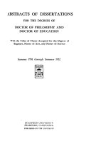 Abstracts of Dissertations for the Degrees of Doctor of Philosophy and Doctor of Education