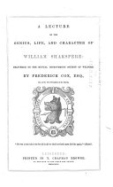 A Lecture on the Genius, Life, and Character of William Shakspere