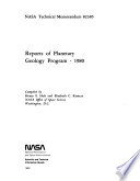 Reports of Planetary Geology Program   1980