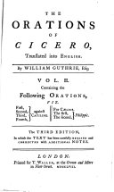 The orations of Marcus Tullius Cicero, tr. by W. Guthrie