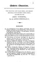 Modern education. The following new class books, and correct editions, of established school books, are printed for John Cumming, no. 16, Lower Ormond-Quay