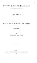 Memoir of the Survey of Travancore and Cochin  1816 1820
