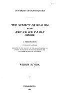 The Subject of Realism in the Revue de Paris
