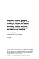 Assessment of Copper Resistance to Stress corrosion Cracking in Nitrite Solutions by Means of Joint Analysis of Acoustic Emission Measurements  Deformation Diagrams  Qualitative and Quantitaive Fractography  and Non linear Fracture Mechanics Book