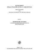 Festschrift Ewald Wagner zum 65  Geburtstag  Semitische Studien unter besonderer Ber  cksichtigung der S  dsemitistik