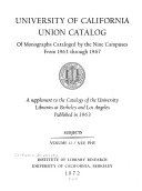 University of California Union Catalog of Monographs Cataloged by the Nine Campuses from 1963 Through 1967: Subjects