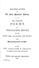 The Complete Poems of Christopher Brooke for the First Time Collected and Ed   with Memorial introduction and Notes