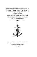A Checklist of Books Published by William Pickering, 1820-1853