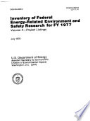 Inventory of Federal Energy-related Environment and Safety Research for ...