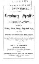 Manual of Veterinary Specific Hom  opathy Treating of Horses  Cattle  Sheep  Hogs  and Dogs  and Their Specific Hom  opathic Treatment