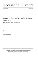 American Library Book Catalogues  1801 1875