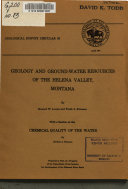 Geology and Ground-water Resources of the Helena Valley, Montana
