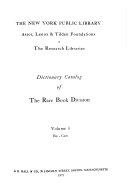 Dictionary Catalog of the Rare Book Division