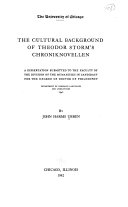 The Cultural Background of Theodor Storm's Chroniknovellen ...