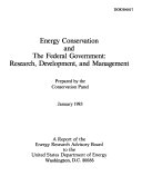 Energy Conservation and the Federal Government