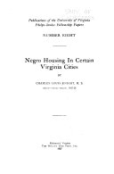 Negro Housing in Certain Virginia Cities