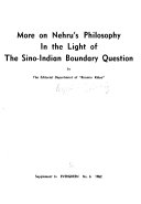 More on Nehru's Philosophy in the Light of the Sino-Indian Boundary Question