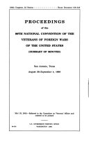 Proceedings of the 99th National Convention of the Veterans of Foreign Wars of the United States (summary of Minutes), San Antonio, Texas, August 29-September 4, 1998