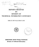Reports Received by Division of Technical Information Extension