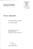 Texts adopted at the fourth part of the 2004 ordinary session of the Parliamentary Assembly, 4-8 October 2004