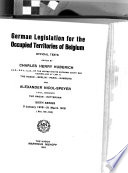 German Legislation for the Occupied Territories of Belgium Book