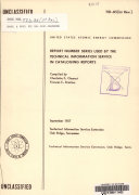 Report Number Series Used by the Technical Information Service in Cataloging Reports