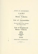 Laws concerning motor vehicles and list of automobiles showing taxable horse-power ratings, also table of fees, and List of registered motor vehicles