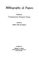 Bibliography of Papers Published by Transportation Research Forum