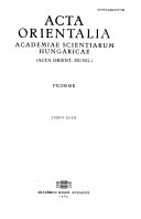 Acta Orientalia Academiae Scientiarum Hungaricae