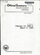 Official Summary of Security Transactions and Holdings Reported to the Securities and Exchange Commission Under the Securities Exchange Act of 1934 and the Public Utility Holding Company Act of 1935
