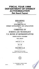 Fiscal Year 1986 Department of Energy Authorization  basic Research Programs 