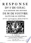 Response du Sr de Girac    la d  fense des oeuvres de M  de Voiture  faite par M  Costar  Avec quelques remarques sur ses entretiens Book PDF