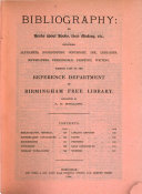 Birmingham free libraries  Catalogue of the reference library
