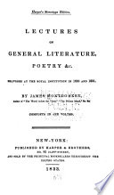Lectures on General Literature, Poetry, &c., Delivered at the Royal Institution in 1830 and 1831