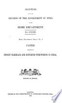Papers Relating to Infant Marriage and Enforced Widowhood in India