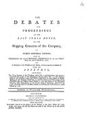 The Debates and Proceedings at the East India House, on the Shipping Concerns of the Company
