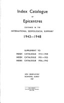 Index Catalogue of Epicentres for    