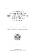 Catalogue of the Books in the Library of the Institute of Jamaica
