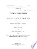 Catalogue of Title entries of Books and Other Articles     Book