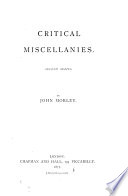 Critical Miscellanies   First second Series  